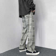 Men Jeans Autumn Loose Straight Wide Leg Pants Retro Trousers