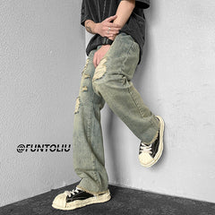 Men Jeans Ripped Jeans Men's Summer Retro Casual Trousers