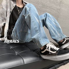 Men Jeans Tie-Dyed Jeans Men's Summer Straight Loose Hiphop Wide Leg Trousers