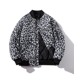 Mens Vintage Jackets Leopard print jacket Autumn padded jacket Thermal baseball jersey