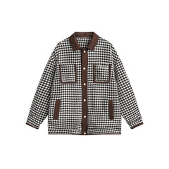Unisex Jacket Autumn Winter Retro Houndstooth Jacket Loose Lapels Coat