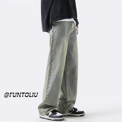 Men Jeans Spring Retro Straight-Leg Pants