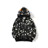 Bathing Ape Hoodie Shark Head Embroidery Luminous Spot Camouflage Double Hood Brushed Hoody Men and Women