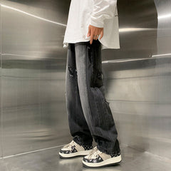 Men Jeans Ripped Jeans Men Autumn Winter Retro Straight Wide Leg Casual Trousers