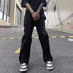 Men Jeans Retro Alphabet Rhinestone Printed Straight Jeans