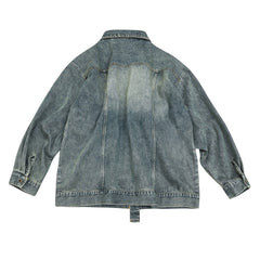 Unisex Jacket Retro Loose Washed-out Large Workwear with Pocket Denim Clothes Jacket