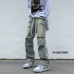 Men Jeans Cargo Jeans Spring and Autumn Zipper Wide Leg Trousers
