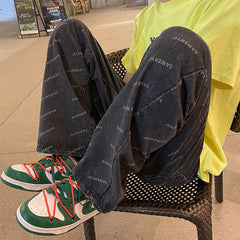 Men Jeans Straight-Leg Denim Trousers Men's Loose Summer Wide-Leg Pants