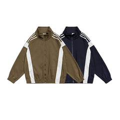 Unisex Jacket Vintage Color Stitching Stand-Collar Sports Jacket for Men and Women Casual Loose Jacket