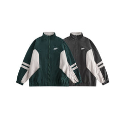 Unisex Jacket Retro Patchwork Contrast Color Stand-up Collar Jacket Men Spring and Autumn Coat