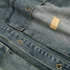 Unisex Jacket Retro Loose Washed-out Large Workwear with Pocket Denim Clothes Jacket