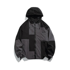 Unisex Jacket Shell Jacket Retro Patchwork Loose Hooded Coat Men's and Women's Jacket