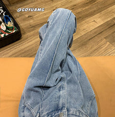 Men Jeans Vintage Black Jeans Men's Straight Loose Wide Leg Pants