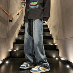 Men Jeans Autumn and Winter Washed Old Loose Straight Cargo Pants