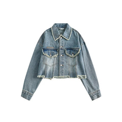 Unisex Jacket Retro Washed Denim Jacket Baggy Coat