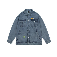 Unisex Jacket Vintage Street Style Washed Denim Jacket Loose-Fitting Denim Clothes Jacket