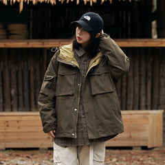 Unisex Jacket Vintage Outdoor Loose Hooded Workwear Coats Men's and Women's Jacket