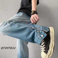 Men Jeans Retro Tie-Dyed Jeans Loose Straight Casual Pants