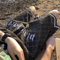 Men Jeans Denim Shorts Men's Summer Embroidered Plaid Shorts