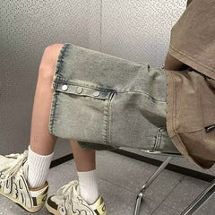 Men Jeans Breasted Slit Denim Shorts Summer Distressed Retro plus Size Pants