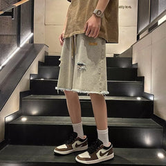 Men Jeans Ripped Denim Shorts Men's Summer Loose Straight Casual Pants