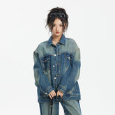Unisex Jacket Vintage Worn Looking Washed-out Denim Jacket Loose Denim Jacket