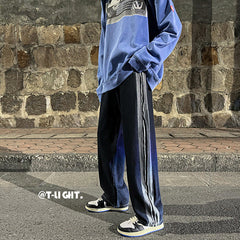 Men Jeans Distressed Straight Wide Leg Jeans Men Autumn Loose Casual Trousers