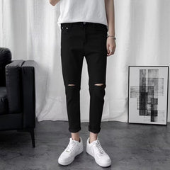 Men Jeans Summer Thin Black Ripped Jeans