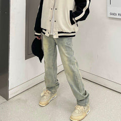 Men Jeans Loose Washed-out Old Straight-Leg Pants