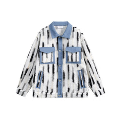 Unisex Jacket Loose Striped Stitching Denim Jacket Baggy Coat