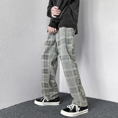 Men Jeans Autumn Loose Straight Wide Leg Pants Retro Trousers