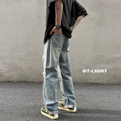 Men Jeans Ripped Jeans Men's Summer Retro Hiphop Wide Leg Pants
