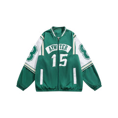 Unisex Jacket Retro College Style Loose Color Matching Baseball Jacket Loose Casual Jacket