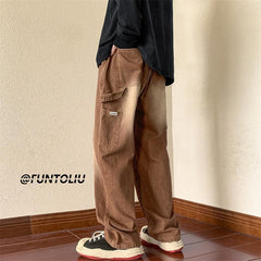 Men Jeans Vintage Brown Jeans Men's Autumn Loose Straight Wide Leg Pants
