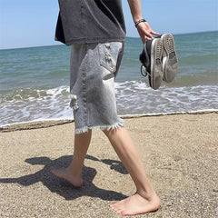 Men Jeans Hole Repair Denim Shorts Summer Vintage Shorts
