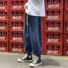 Men Jeans Fleece Addition Denim Trousers Men's Spring and Autumn Loose Wide-Leg Pants