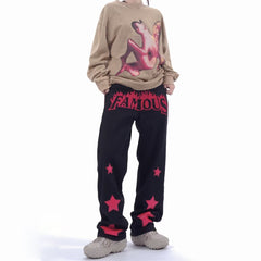 Men Jeans XINGX Paste Cloth Embroidery Jeans Retro Hip Hop Straight Loose Trousers