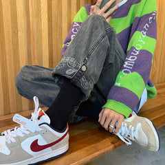 Men Jeans Autumn Vintage Jeans Men's Straight Loose Wide Leg Old Pants