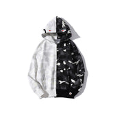Bathing Ape Hoodie shark head black and white luminous color matching sweater
