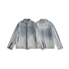 Unisex Jacket Retro Washed Ripped Denim Jacket Locomotive Overalls