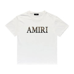 Amiri T Shirt Leopard Print Letter Print Round Neck