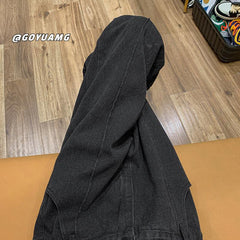 Men Jeans Vintage Black Jeans Men's Straight Loose Wide Leg Pants
