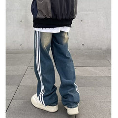 Men Jeans Retro Washed Distressed Loose Straight Jeans