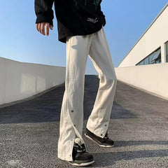 Men Jeans Slim Fit Bootcut Trousers Slit Pants