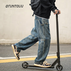 Men Jeans Cargo Jeans Male Autumn and Winter Loose Straight-Leg Trousers