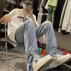 Men Jeans Side Zipper Jeans Men's Summer Loose Casual Pants