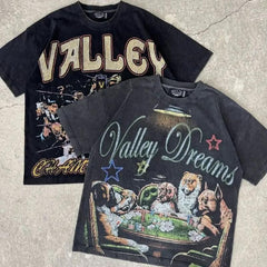 Street Unisex T-shirt Washed Old Oversize Hip Hop Skateboard Anime Print Short Sleeve