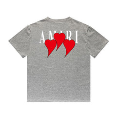 Amiri T Shirt Red Heart Printing Casual round Neck Short Sleeves T-shirt