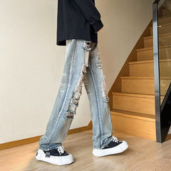 Men Jeans Retro Tattered Jeans Jeans