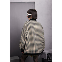 Unisex Jacket Houndstooth Jacket Men and Women Couple Loose Lapels Plaid Jacket